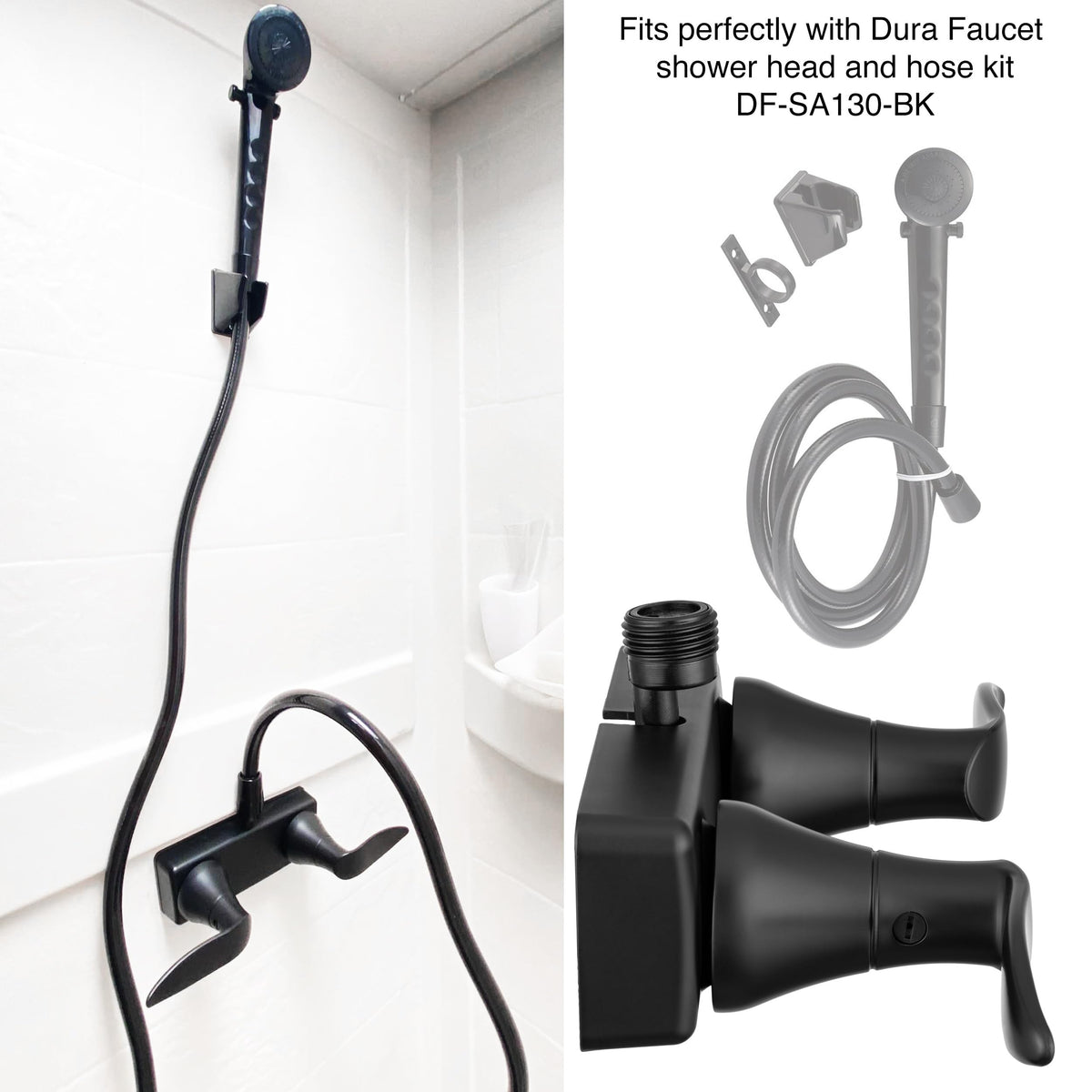Dura Faucet side profile illustrating low-profile fit in small RV spaces