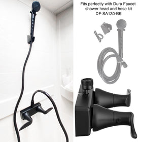 Dura Faucet side profile illustrating low-profile fit in small RV spaces