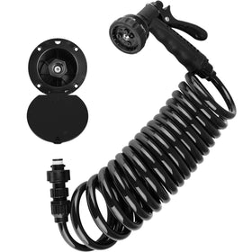 Dura Faucet front view of black exterior dock showing compact profile and secure lock