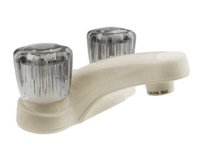 Dura Faucet front view in bisque showing compact, space-saving profile and modern look