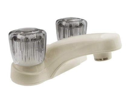 Dura Faucet front view in bisque showing compact, space-saving profile and modern look
