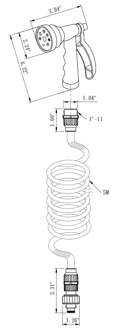 Dura Faucet hose recoiled to compact length for tidy storage and portability