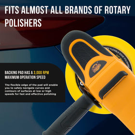 Dura-Gold backing pad in use on a rotary polisher for precise polishing control