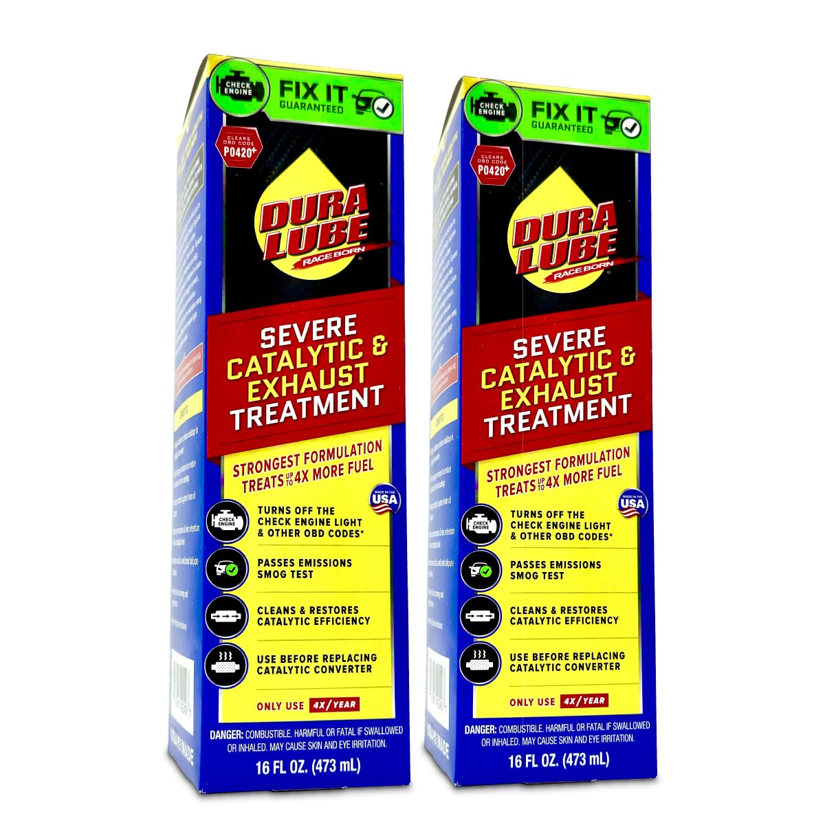 DURA LUBE front packaging showing two 16 oz bottles and benefits