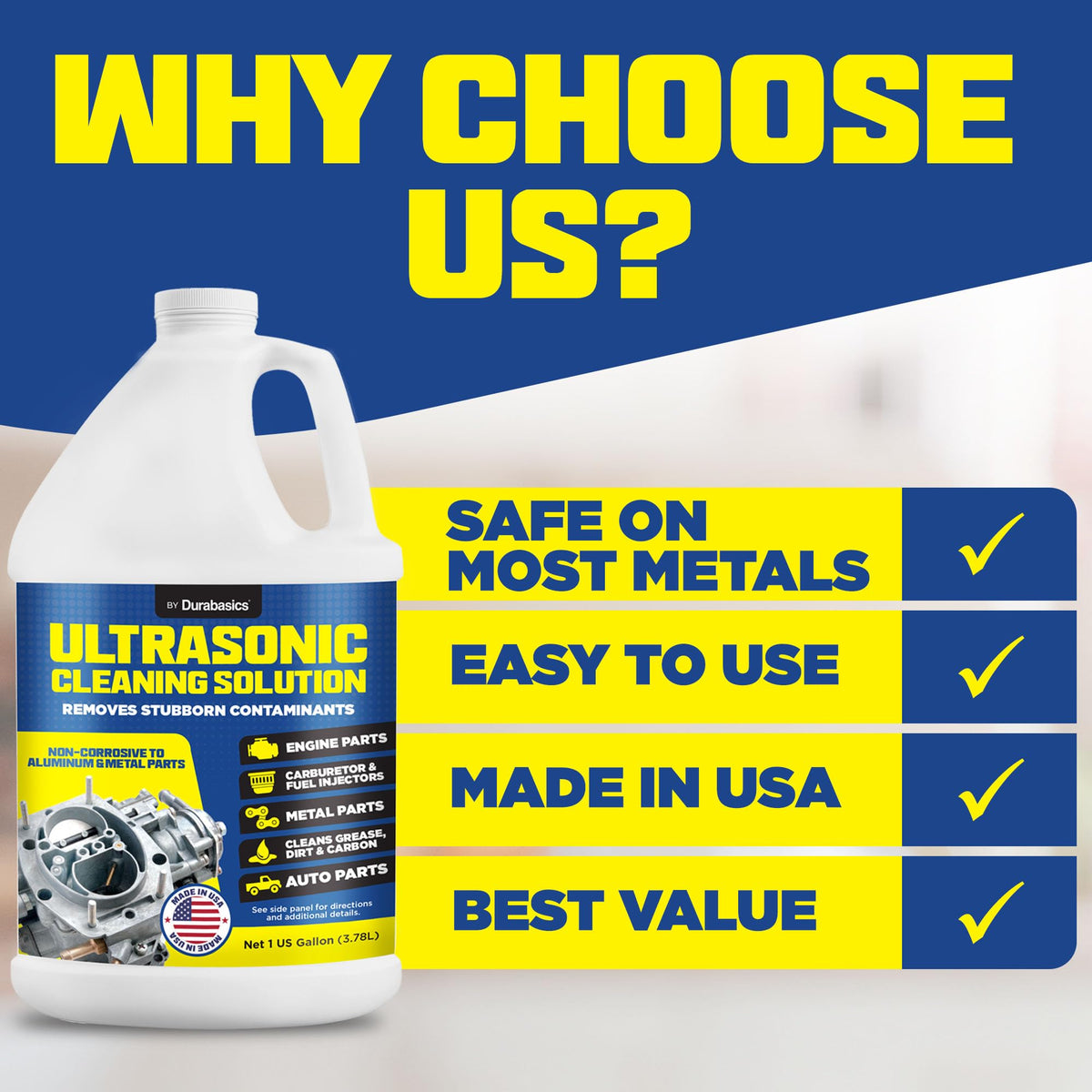 Durabasics solution in an ultrasonic tank demonstrating deep-cleaning action
