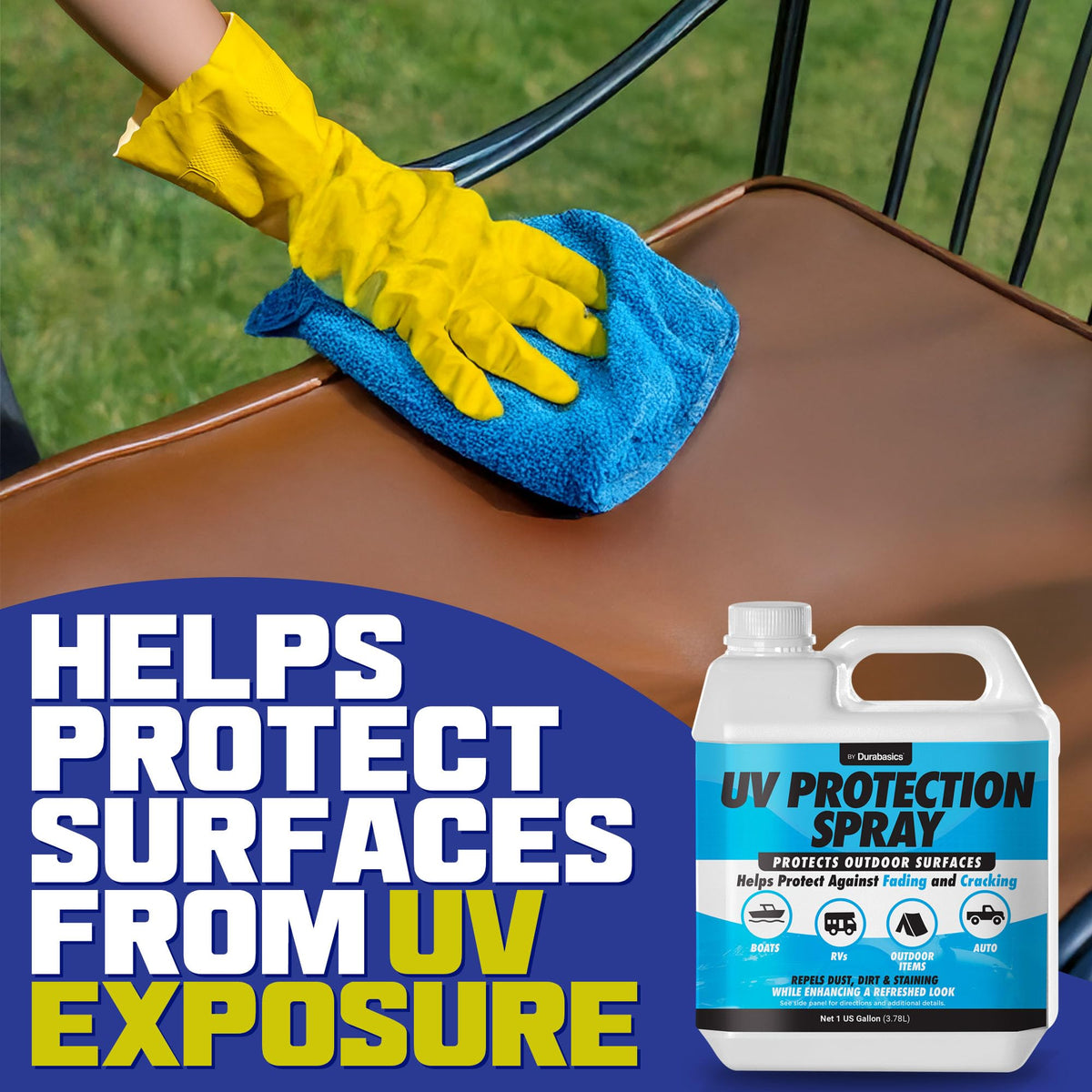 Durabasics applied to a vinyl patio chair demonstrating protection against cracking and stains