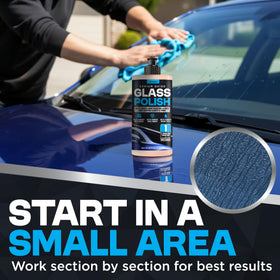 Durabasics polish residue wiped off glass showing restored smooth surface
