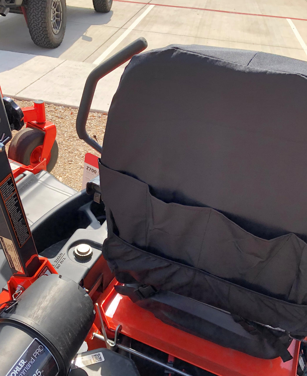 Durafit installed on Exmark Radius mower for professional, protected seat
