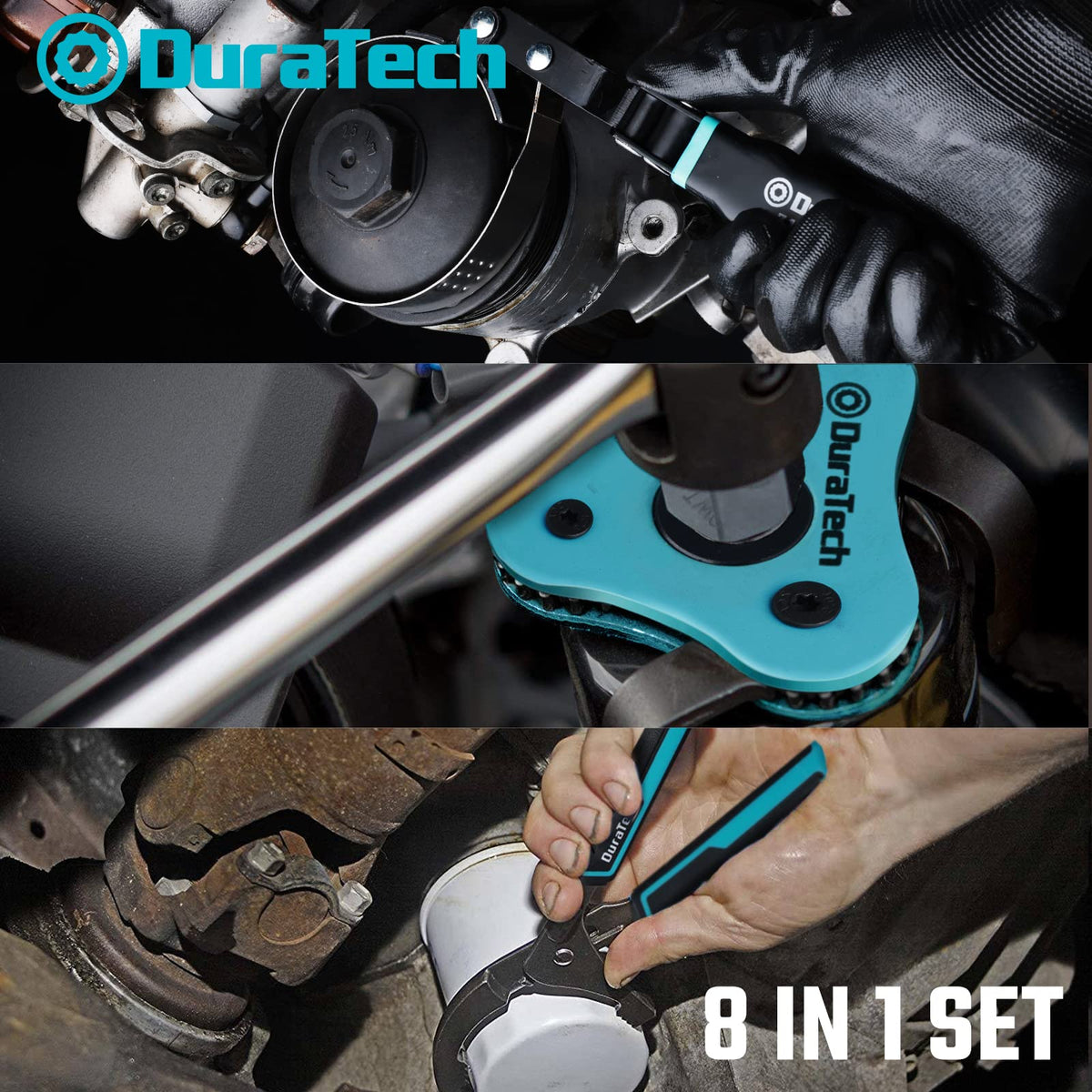 DURATECH set in use inside an engine bay showing swivel head access and better reach