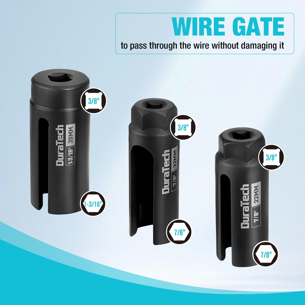 DURATECH offset sockets reaching tight engine space to improve access and leverage