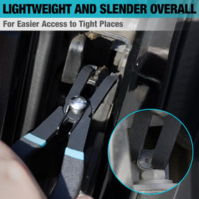 DURATECH pliers beside a ruler showing scale for toolbox fit and portability