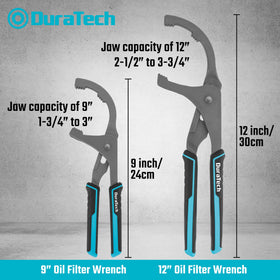 DURATECH side-by-side 9" and 12" pliers to display scale and size differences