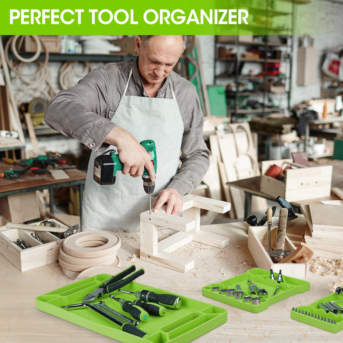 DURATECH size comparison with tools showing scale and how each tray fits items