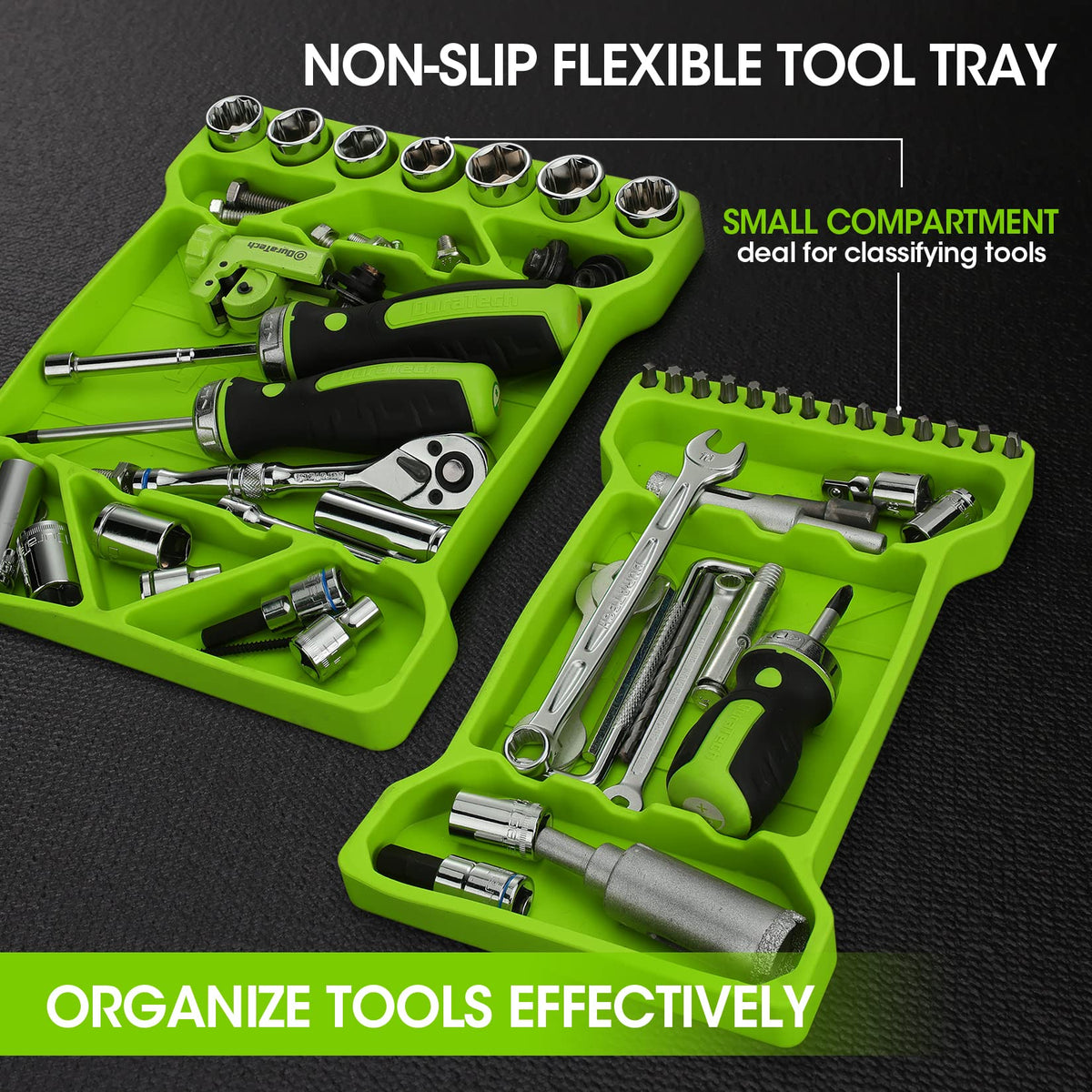DURATECH small tray closeup of grooves and corner grid keeping fasteners contained