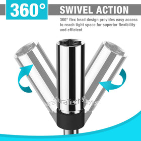 DURATECH swivel head detail demonstrating 360-degree flex access