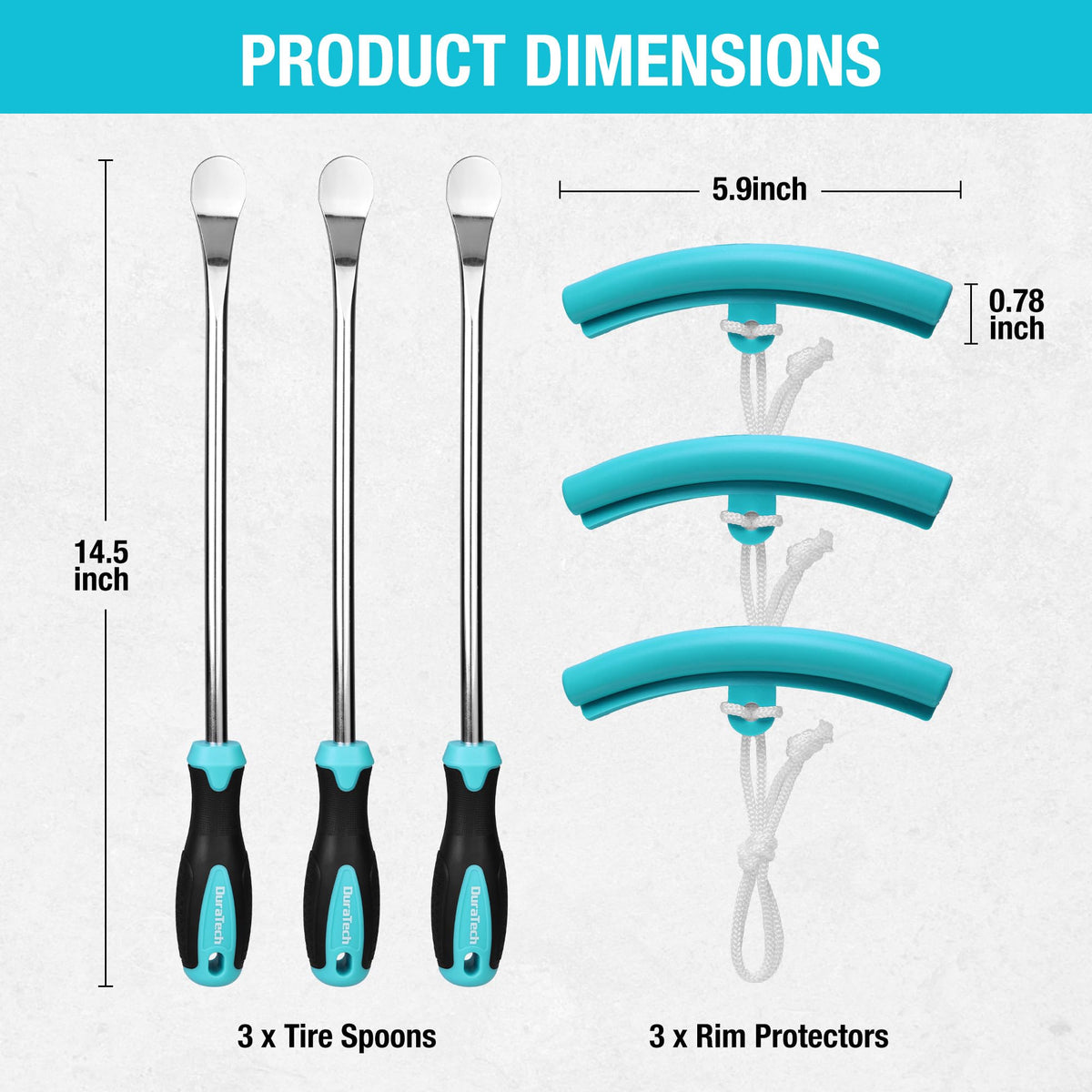DURATECH close-up of 14.5-inch chrome tire spoons showing durable Cr-V finish