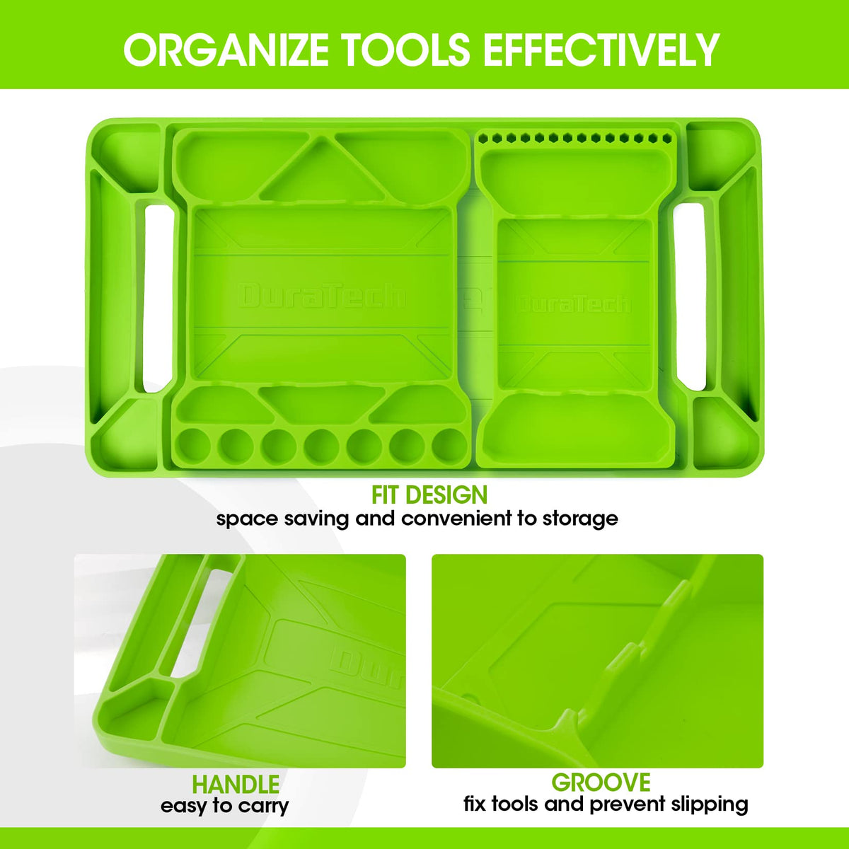 DURATECH tray chemical resistance demo with oil spilled showing easy cleaning benefit