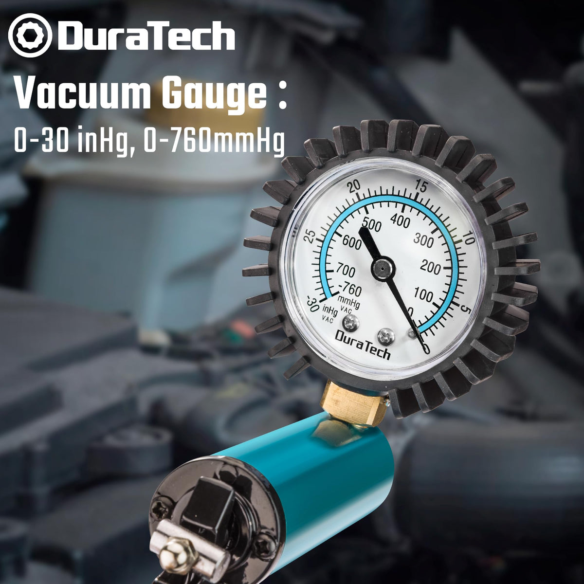 DURATECH vacuum gauge dial showing clear readings for diagnostics
