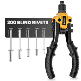 Duratl rivet gun front view showing tool and grip, durable design benefit