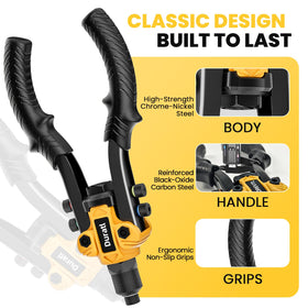 Duratl rivet gun installing a panel on a car, fast consistent fastening benefit