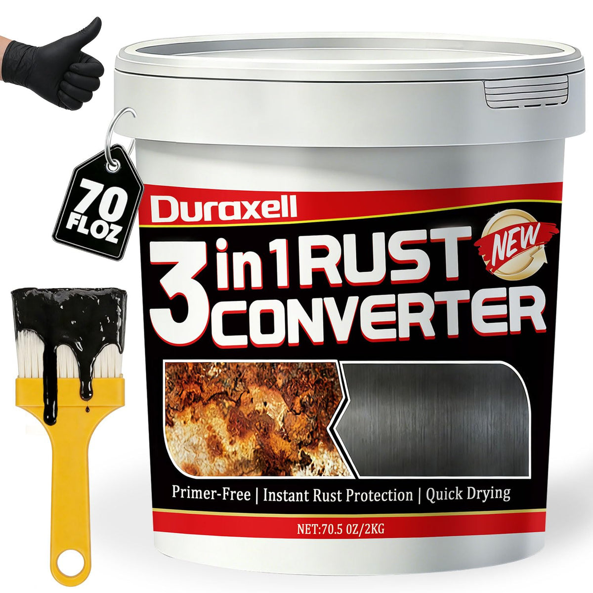 Duraxell front container showing label and 70 oz kit benefit