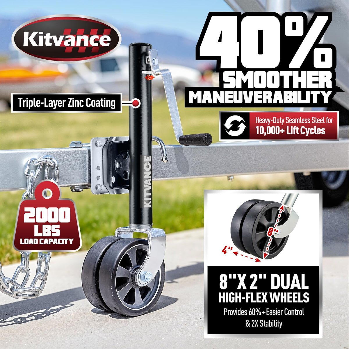 Durtschi dual nylon wheels close-up improving roll on rough ground