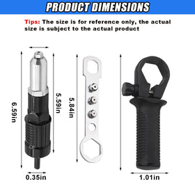 DUSCOKE close-up of four threaded heads offering 2.4mm–4.8mm sizes for rivet versatility