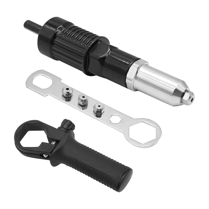 DUSCOKE front view of rivet adapter kit showing included threaded heads and compact design for fast setup