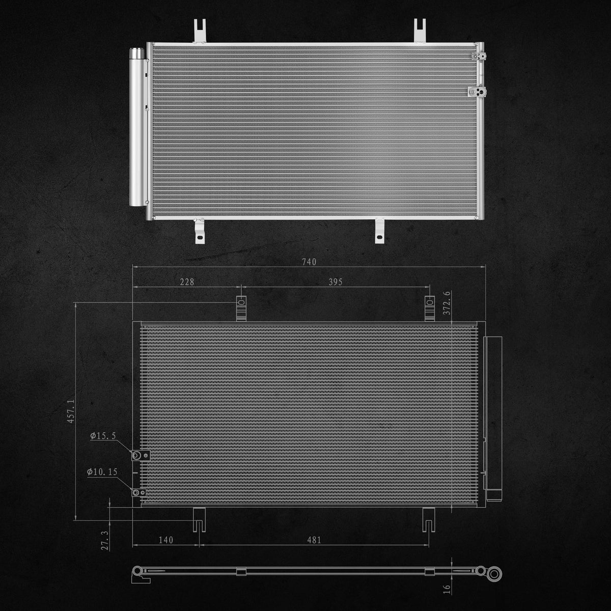 DWVO condenser aluminum core close-up highlighting multi-louvered fins for improved cooling