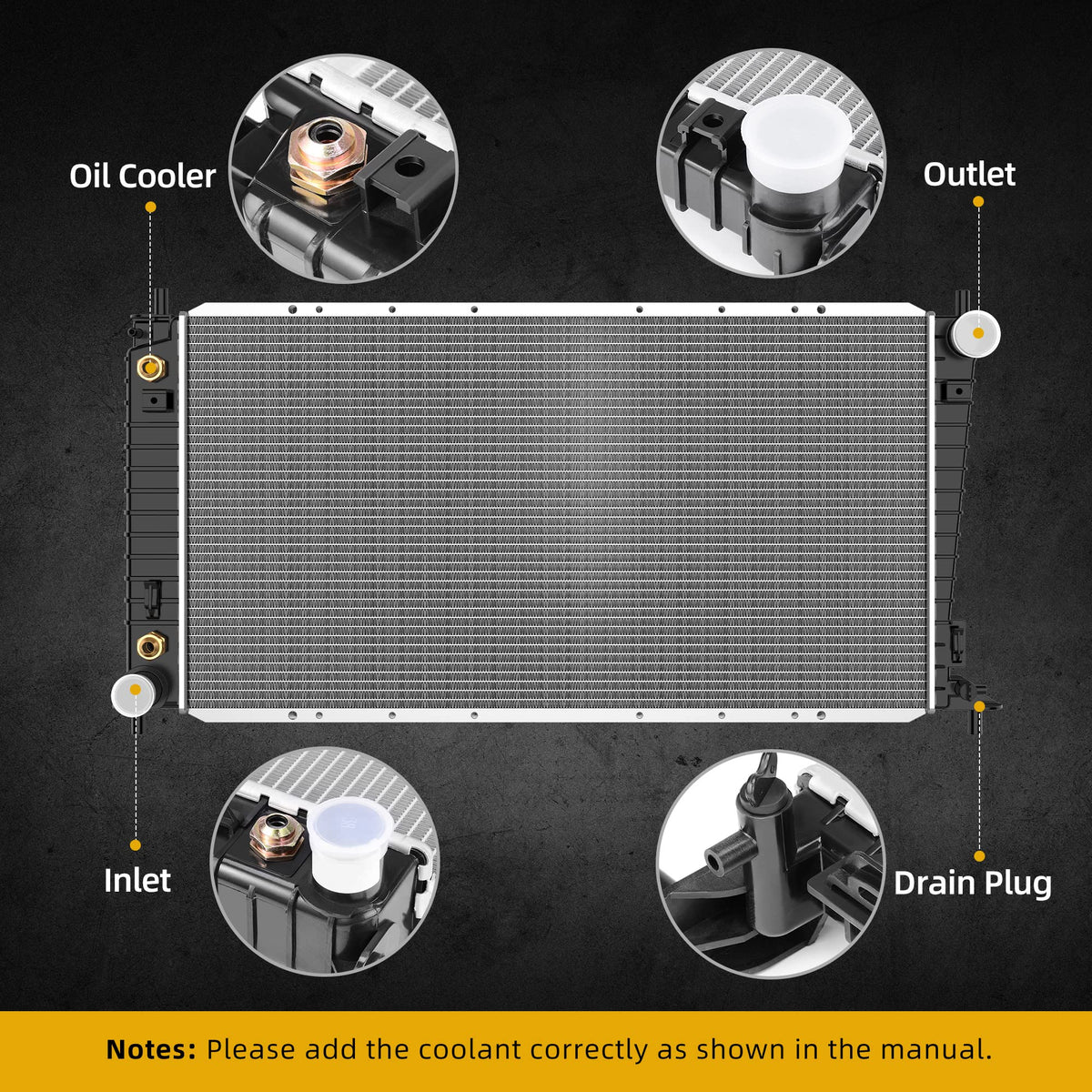 DWVO radiator installed in truck engine bay demonstrating proper fit