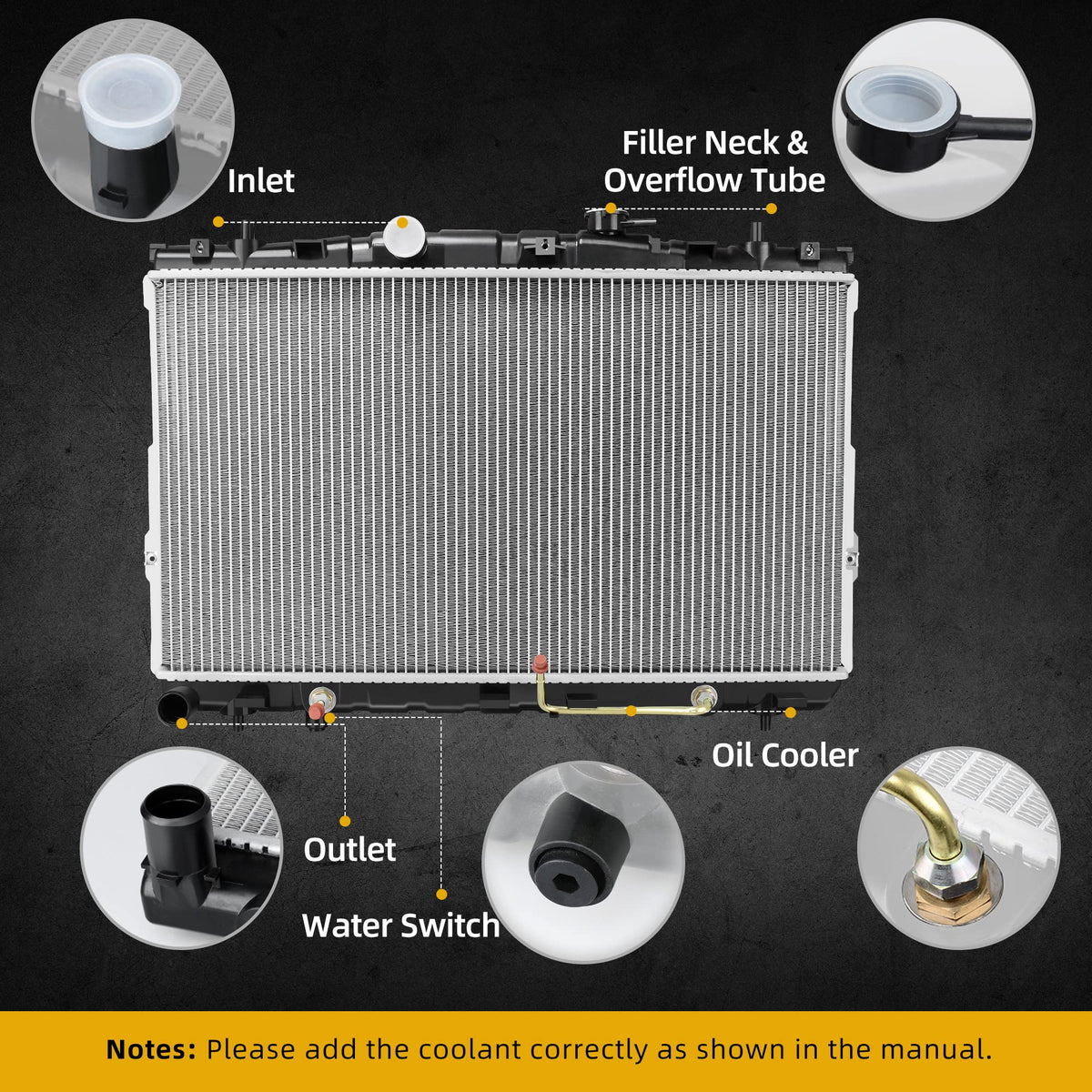 DWVO radiator installed under a Chevy Impala hood for straightforward replacement benefit