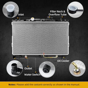 DWVO radiator installed under a Chevy Impala hood for straightforward replacement benefit