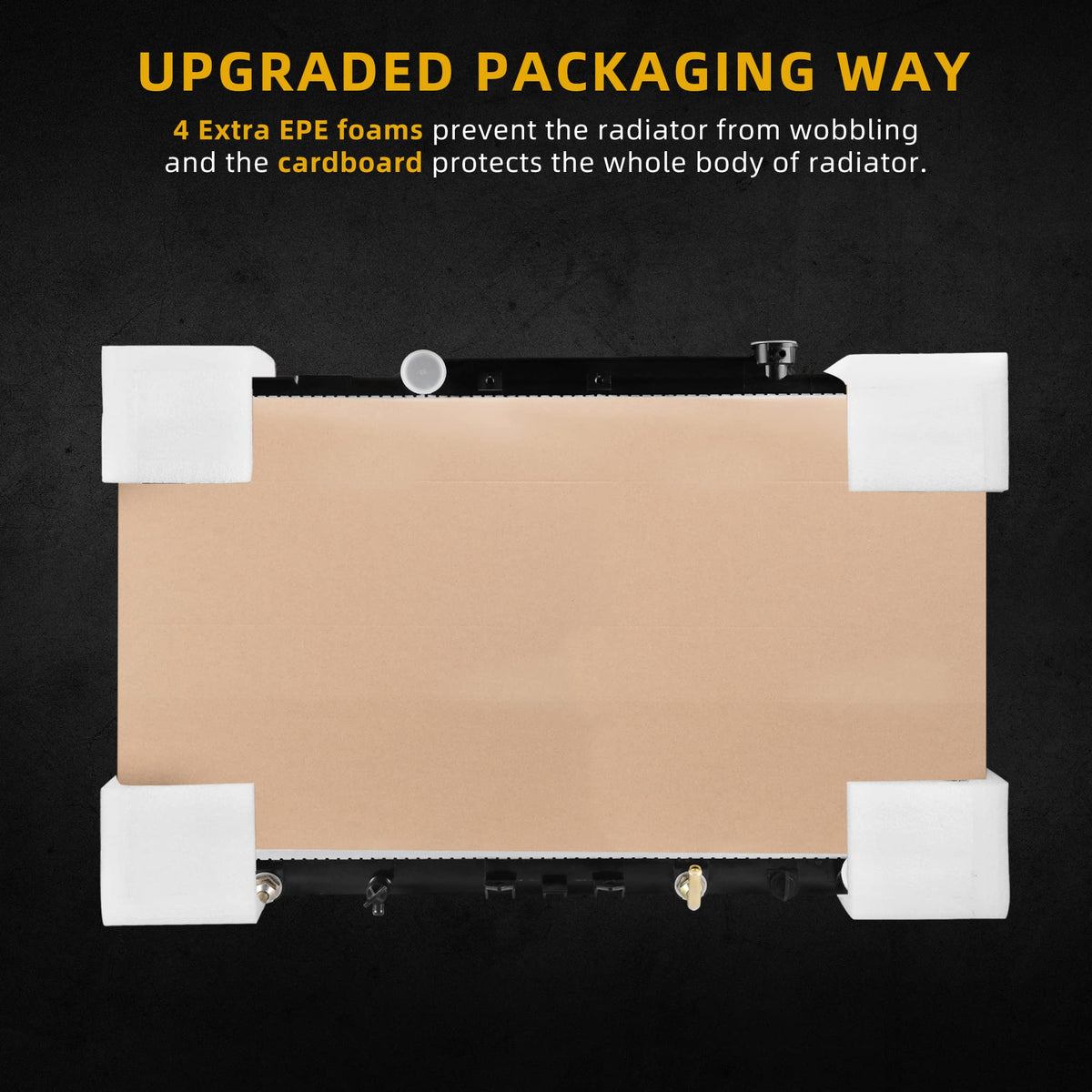 DWVO radiator packaged with foam corners preventing shipping damage