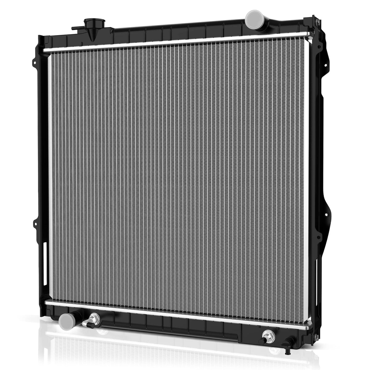 DWVO radiator front view showing complete assembly for fitment and reliability