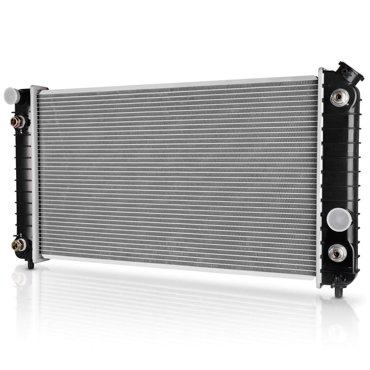 DWVO radiator front view showing full cooling core and inlet outlet connections for proper fit