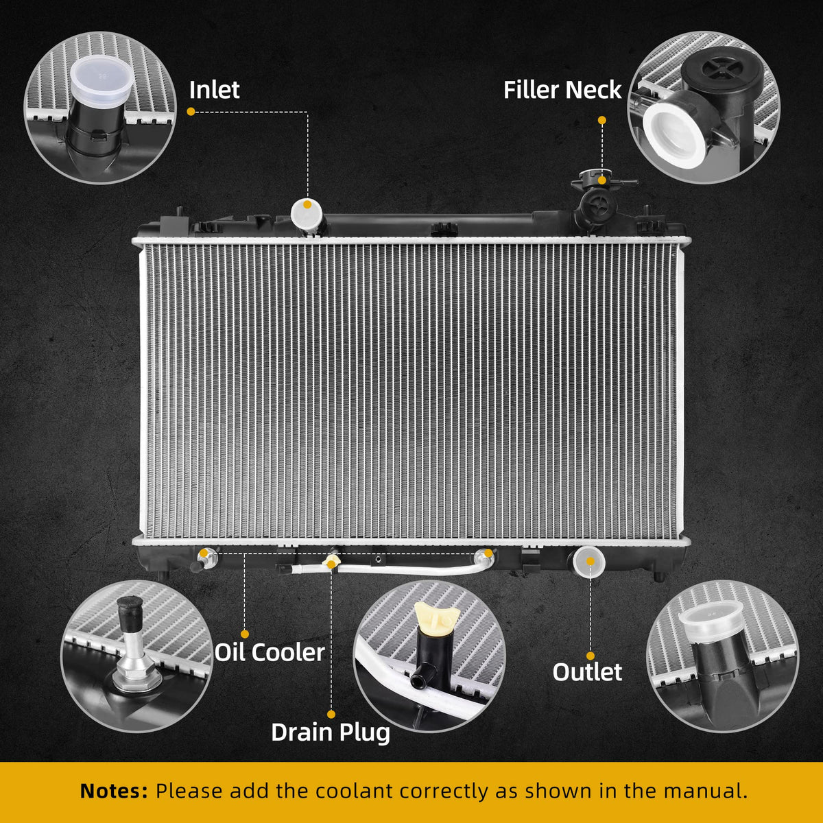 DWVO radiator installed in engine bay demonstrating direct OEM fitment