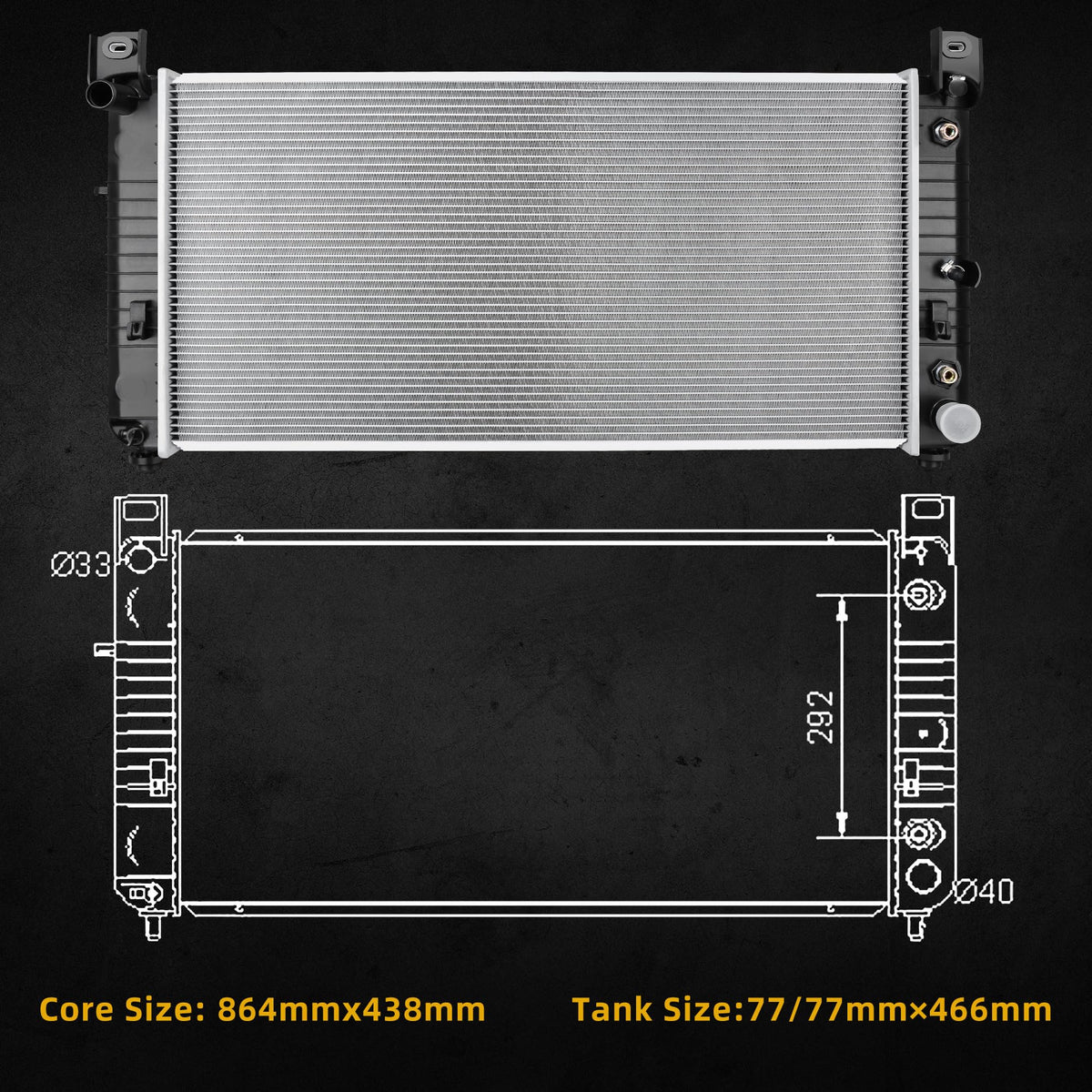 DWVO radiator installed in Silverado demonstrating direct-fit replacement benefit