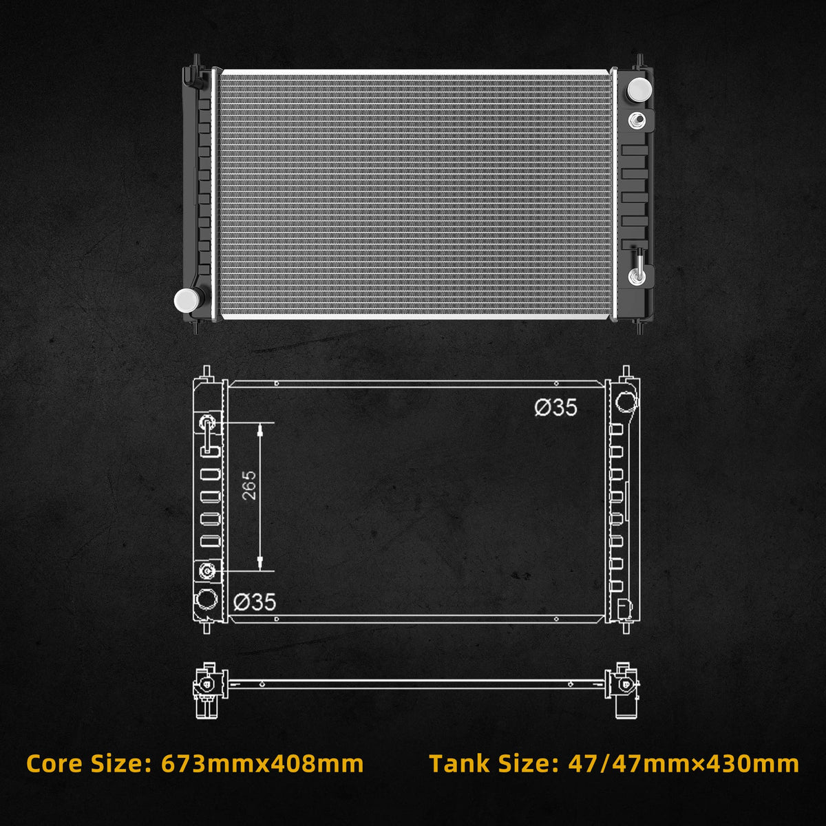 DWVO radiator packaged with corner foam protecting the core during shipping and handling