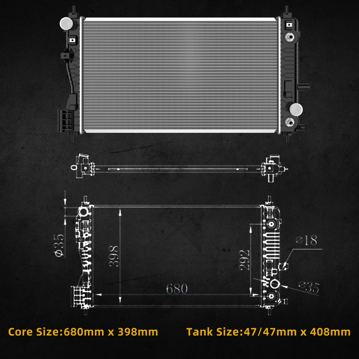 DWVO radiator in protective foam packaging preventing shipping damage