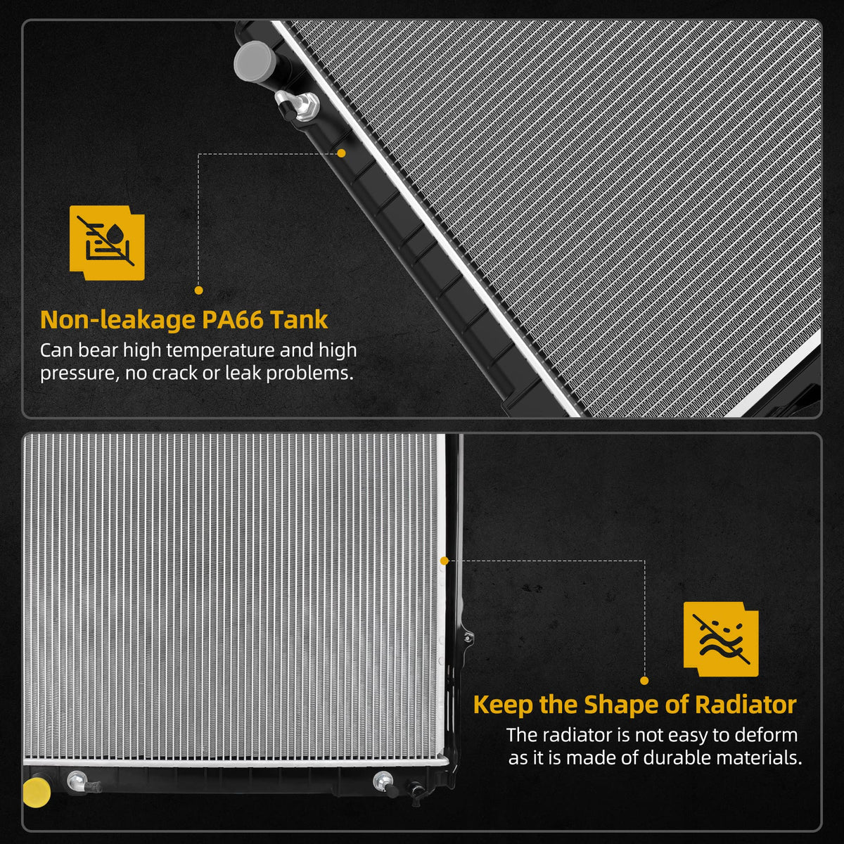 DWVO inlet and outlet PA66 GF30 tank detail showing reinforced construction