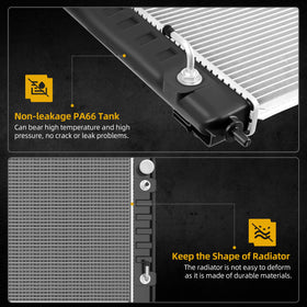 DWVO radiator tank inlet and outlet detail illustrating reinforced PA66 GF30 strength
