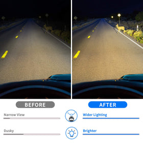 DWVO headlight beside ruler showing compact dimensions and installation fit
