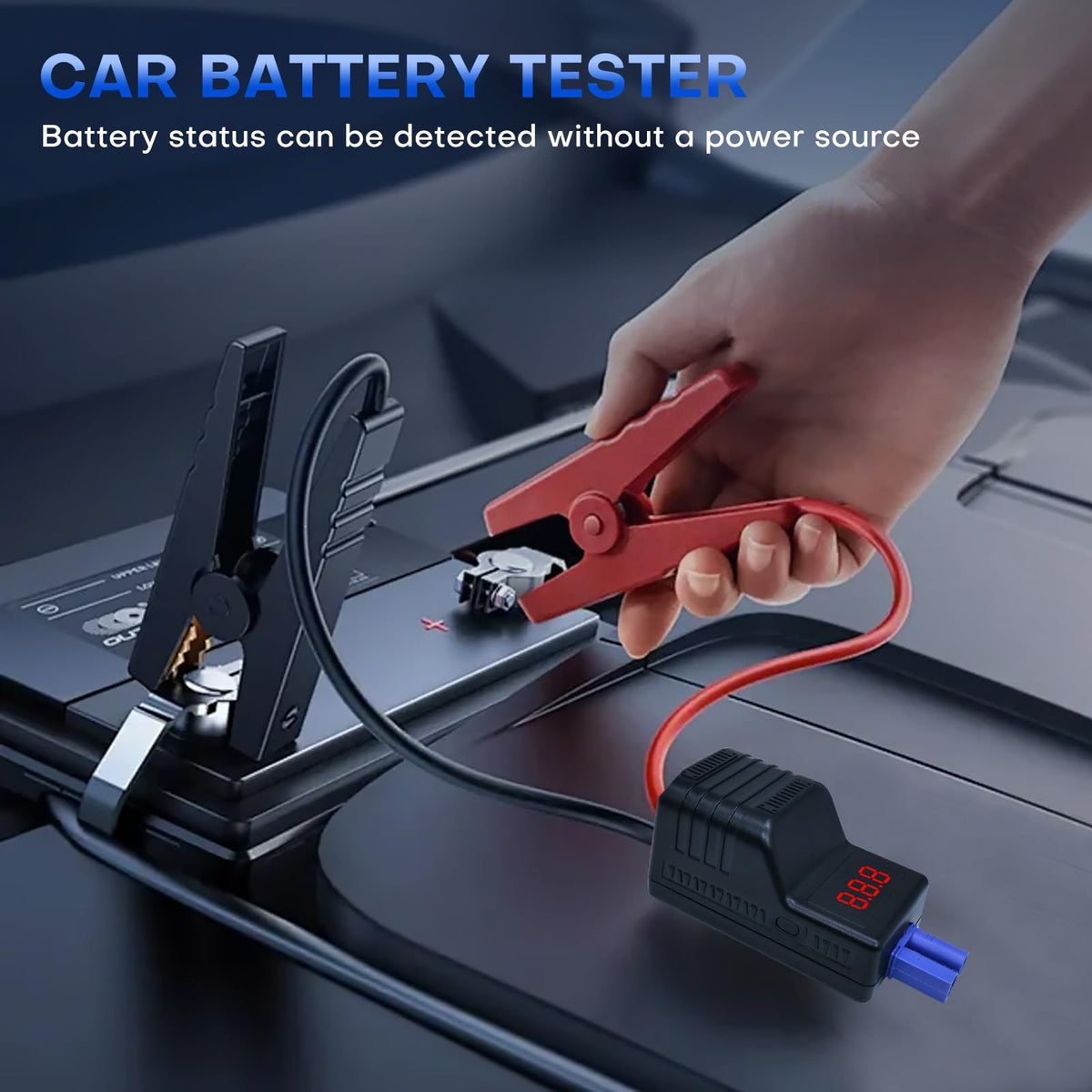 DY Power Sun clamps attached to a car battery demonstrating secure connection and quick start