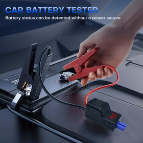 DY Power Sun clamps attached to a car battery demonstrating secure connection and quick start