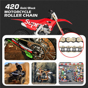 DYC DAIYOKI chain beside ruler and sprocket showing 132-link scale and cut-to-fit benefit