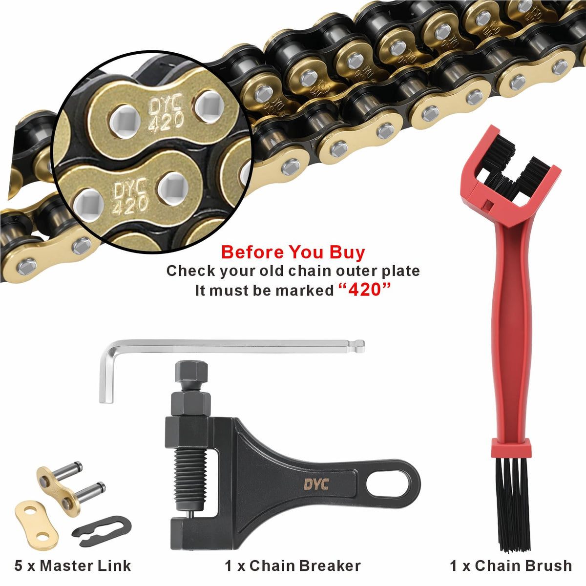 DYC DAIYOKI close-up on link and roller showing true 420 spec durability benefit