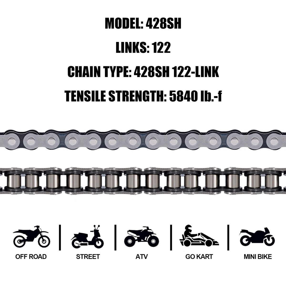 DYCTAHO 428H chain installed on mini bike sprocket demonstrating smooth power transfer