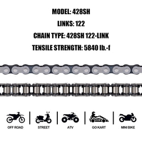 DYCTAHO 428H chain installed on mini bike sprocket demonstrating smooth power transfer