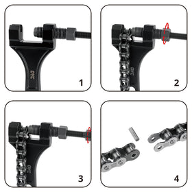 DYCTAHO chain breaker tool in hand demonstrating easy link removal for fast sizing