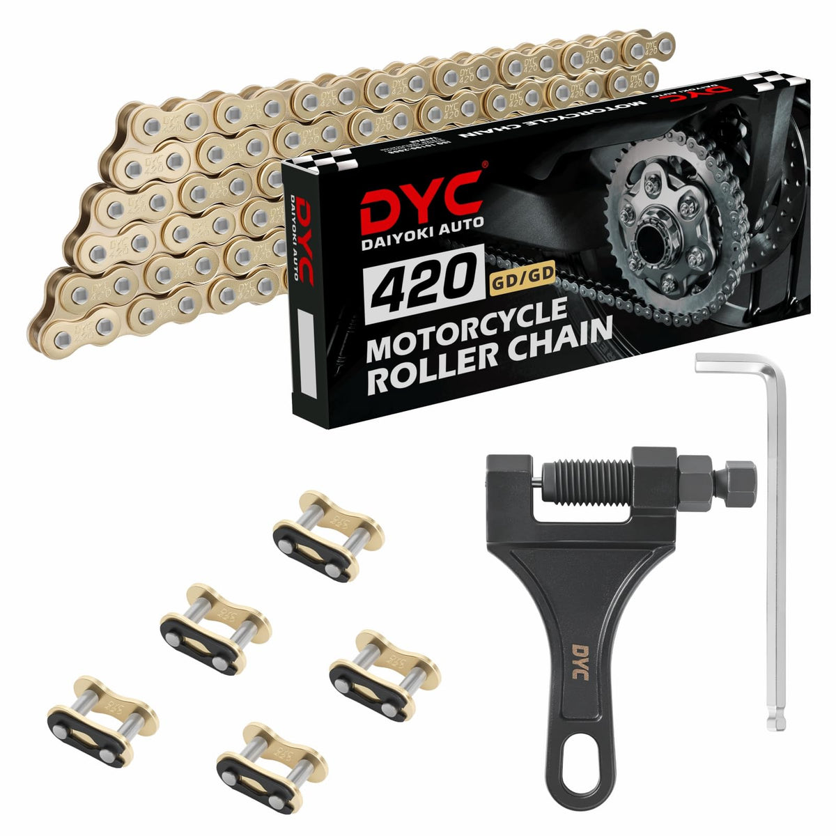 DYCTAHO DYC 420 gold chain front packaging showing complete kit benefit